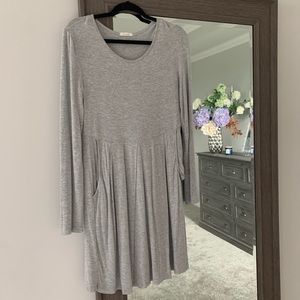 Basic Gray Swing Dress with Pockets - Size L